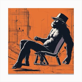 A Silhouette Of A Ape Wearing A Black Hat And Laying On Her Back On A Orange Screen, In The Style Of (4) Canvas Print