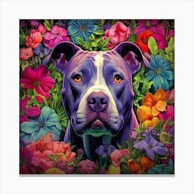 Flower Dog Pitbull (blue & white) Canvas Print