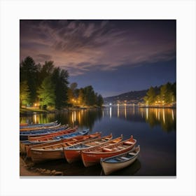 Rowing Boats At Night Canvas Print