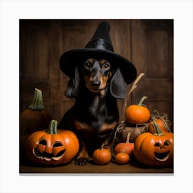 Dachshund & Pumpkins (Halloween) 3 Canvas Print