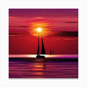 Sailboats At Sunset By Robert Mcfly Canvas Print