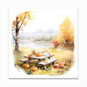 Watercolor Autumn Picnic Table 5 Canvas Print