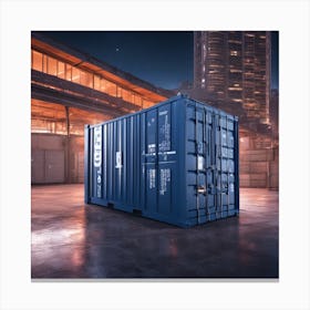 Two Containers On The Concrete Floor, The Background Is The Starry Sky As Well As The City Night Sce (1) Canvas Print