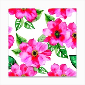 Seamless Pattern With Pink Flowers 1 Canvas Print