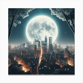 Full Moon Over City  Canvas Print