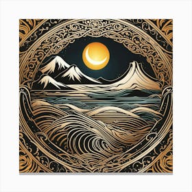 Mountain, Waves & Sun Canvas Print