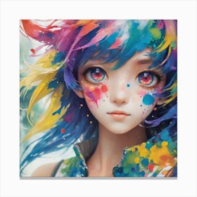 Anime Girl With Colorful Hair Canvas Print