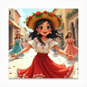 Spanish Girl In A Joyful Festival, Watercolor With Vibrant Decorations 1 Canvas Print