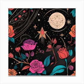 Seamless Pattern With Roses And Stars Canvas Print