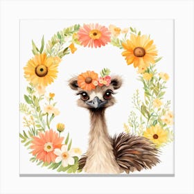Floral Baby Ostrich Nursery Illustration (8) Canvas Print