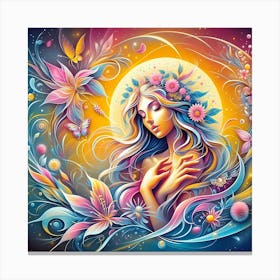 Psychedelic Woman With Flowers Canvas Print