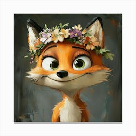 Fox In Flower Crown 5 Stampe su tela