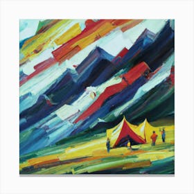 People camping in the middle of the mountains oil painting abstract painting art 23 Canvas Print