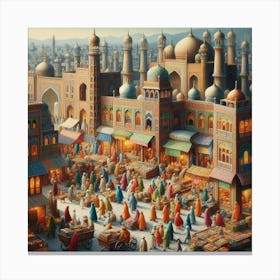 Miniature Painting Of A Bustling Pakistani Bazaar (2) Canvas Print