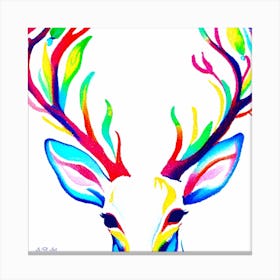 Grown Deer With Majestic Antlers In A Blurred Color Illustration Canvas Print
