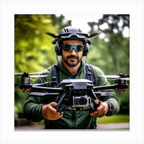 Man Park Drone Flying Control Technology Pilot Remote Quadcopter Aerial Outdoor Leisure Canvas Print