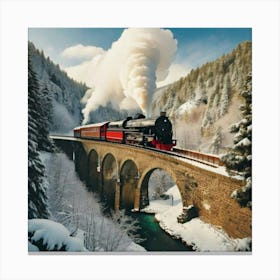 Firefly Vintage Winter Travel Poster Of A Steam Train On A Snowy Viaduct 9803 (2) Canvas Print