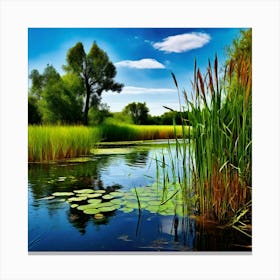 Grass Plant Vegetation Water Reed Calm Cane Season Scene Green Tranquil Background Natur (5) Canvas Print