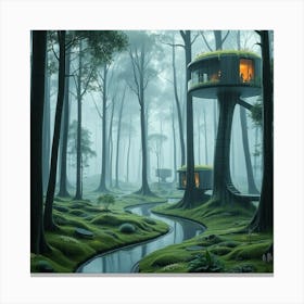 Futuristic Rainy Forest Canvas Print