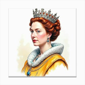 Watercolor Portrait Of Queen Elizabeth I, Vibrant And Historical 1 Canvas Print