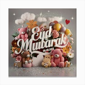 Eid Mubarak card with bouquet 1 Canvas Print