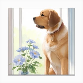 Dog Sitting On Window Sill Canvas Print