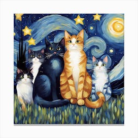 Starry Night Cats 4 Canvas Print