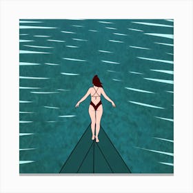 Woman Riding A Surfboard Canvas Print