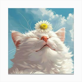 White Cat With Daisy Canvas Print