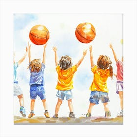 Children Playing Basketball Canvas Print