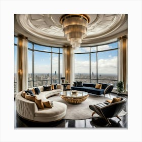 Living Room With City View Canvas Print