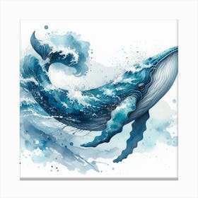 Sea Whale In Motion, Sea Whale Watercolour Art Print 4 Canvas Print