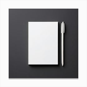 Blank Notebook And Pen On Black Background Canvas Print