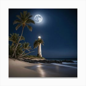 Full Moon Over Palm Trees Canvas Print