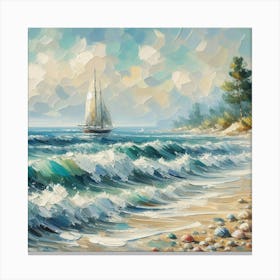 Sailboat On The Beach, Acrylic Painting Style 11 Canvas Print