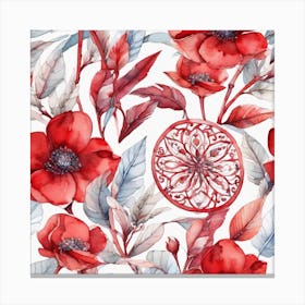 Red Poppy Watercolor Seamless Pattern Canvas Print