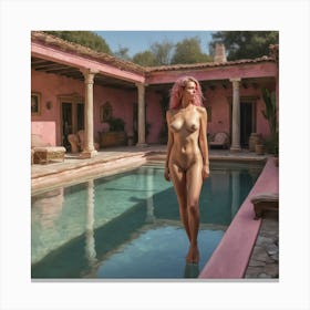 Nude Woman In A Pink Pool Canvas Print
