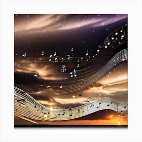 Sunset With Music Notes 8 Canvas Print