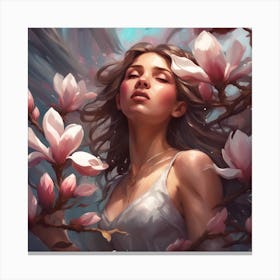 Girl with Magnolia Blossom Canvas Print