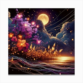 Night Sky With Flowers 1 Canvas Print