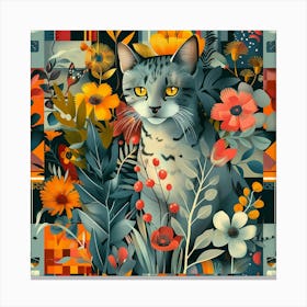 Cat With Flowers 3 Canvas Print