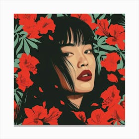 Asian Girl With Flowers 5 Canvas Print