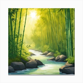 A Stream In A Bamboo Forest At Sun Rise Square Composition 20 Canvas Print