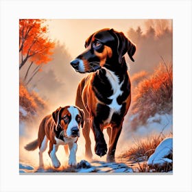 Two Dogs Walking In The Snow Canvas Print