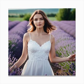 Beautiful Woman In White Dress In A Lavander Field2 0 Canvas Print