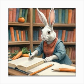 Rabbit At The Library 1 Canvas Print