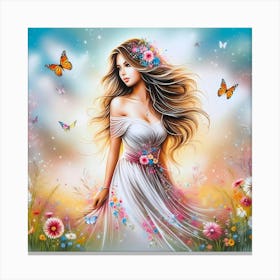 Beautiful Girl With Butterflies Canvas Print