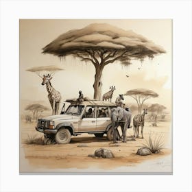 Giraffes And Elephants Canvas Print