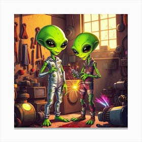 Aliens In The Workshop Canvas Print