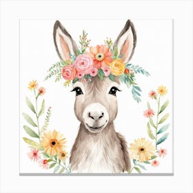 Floral Baby Donkey Nursery Illustration (17) Canvas Print